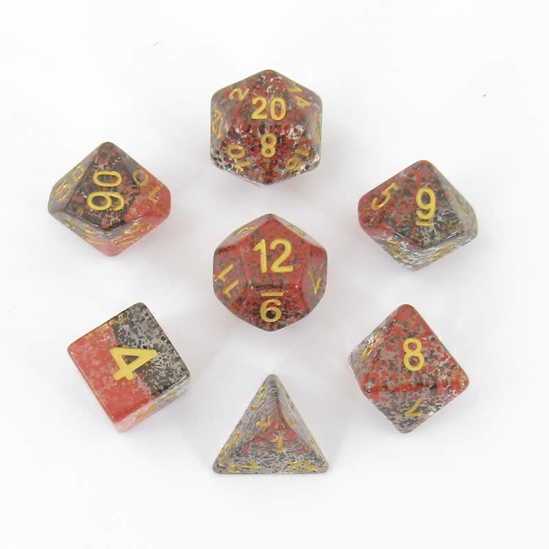 MET628 Red Black Particle Dice Gold Numbers Resin 16mm 7 Dice Set 2nd Image