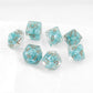 MET690 Teal Pearl Dice with Copper Numbers Resin 16mm (5/8in) 7 Dice Set Main Image
