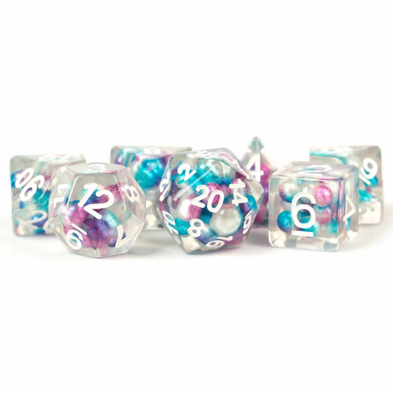 MET693 Gradient Pearl Dice with Gold Numbers Resin 16mm (5/8in) 7 Dice Set 2nd Image