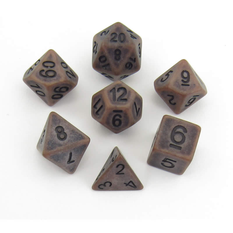 MET697 Ancient Copper with Black Numbers Acrylic 7 Dice Set Metallic Dice Games Main Image