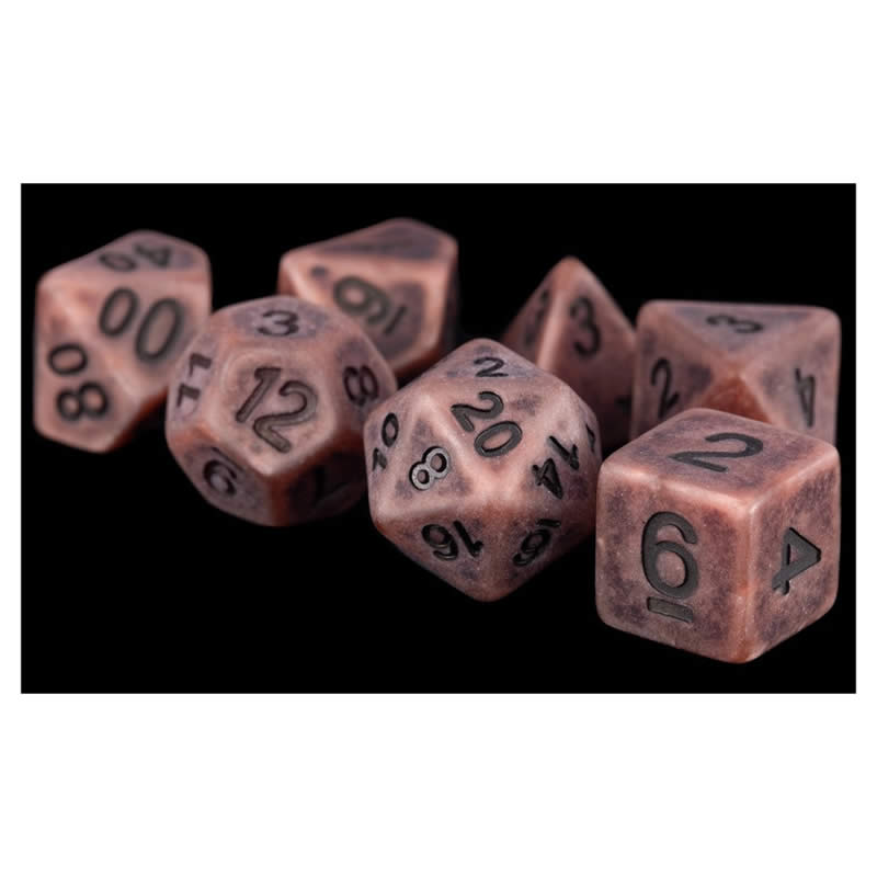 MET697 Ancient Copper with Black Numbers Acrylic 7 Dice Set Metallic Dice Games 2nd Image