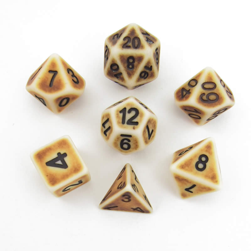 MET699 Ancient Brown with Black Numbers Acrylic 7 Dice Set Metallic Dice Games Main Image