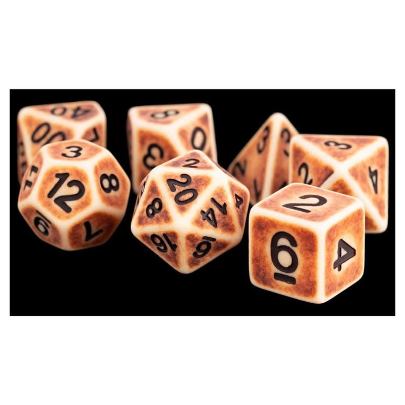 MET699 Ancient Brown with Black Numbers Acrylic 7 Dice Set Metallic Dice Games 2nd Image