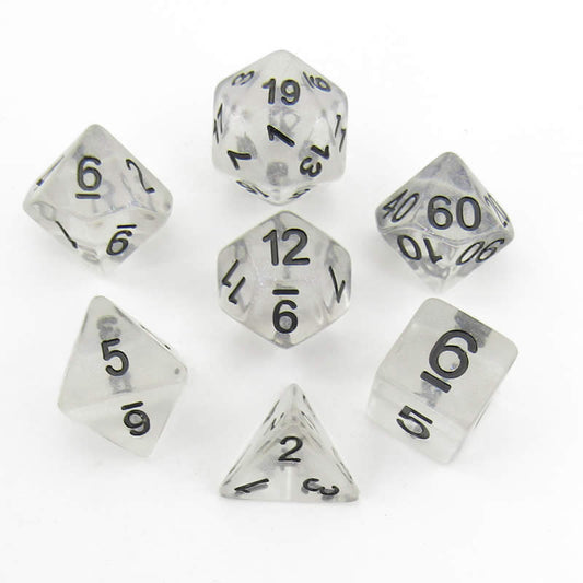 MET701 Unicorn Ice Dice with Black Numbers Resin 7 Dice Set Main Image