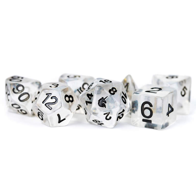 MET701 Unicorn Ice Dice with Black Numbers Resin 7 Dice Set 2nd Image