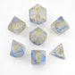 MET706 Arctic Storm Unicorn Dice with Yellow Numbers Acrylic 7 Dice Set Main Image