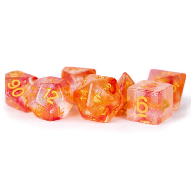 MET707 Mystic Embers Unicorn Dice with Yellow Numbers Acrylic 7 Dice Set 2nd Image