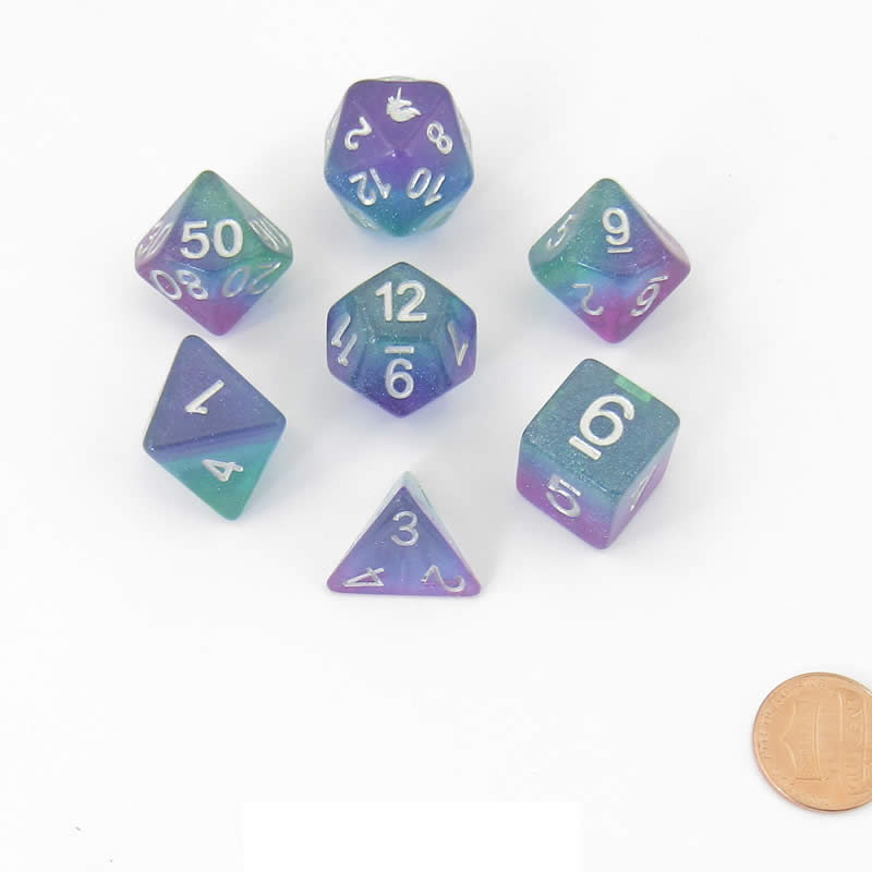 MET712 Aurora Unicorn Dice with White Numbers Acrylic 7 Dice Set 2nd Image