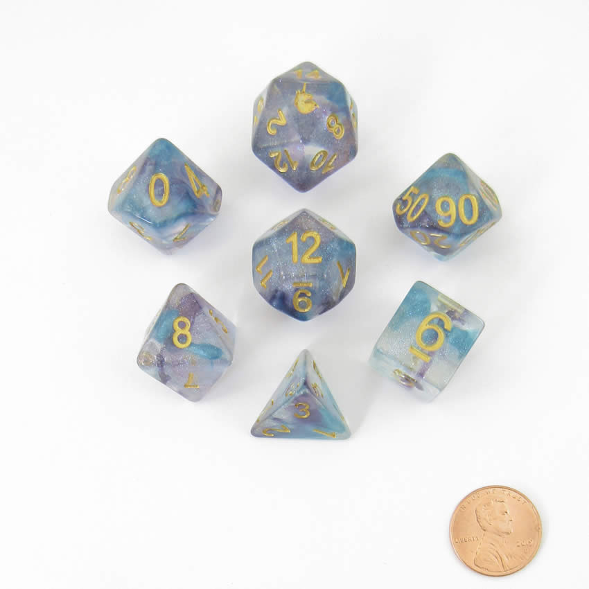 MET713 Fancy Fae Unicorn Dice with Gold Numbers Acrylic 7 Dice Set 2nd Image