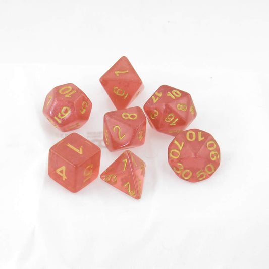 MET721 Red Unicorn Dice with Gold Numbers Acrylic 7 Dice Set Main Image