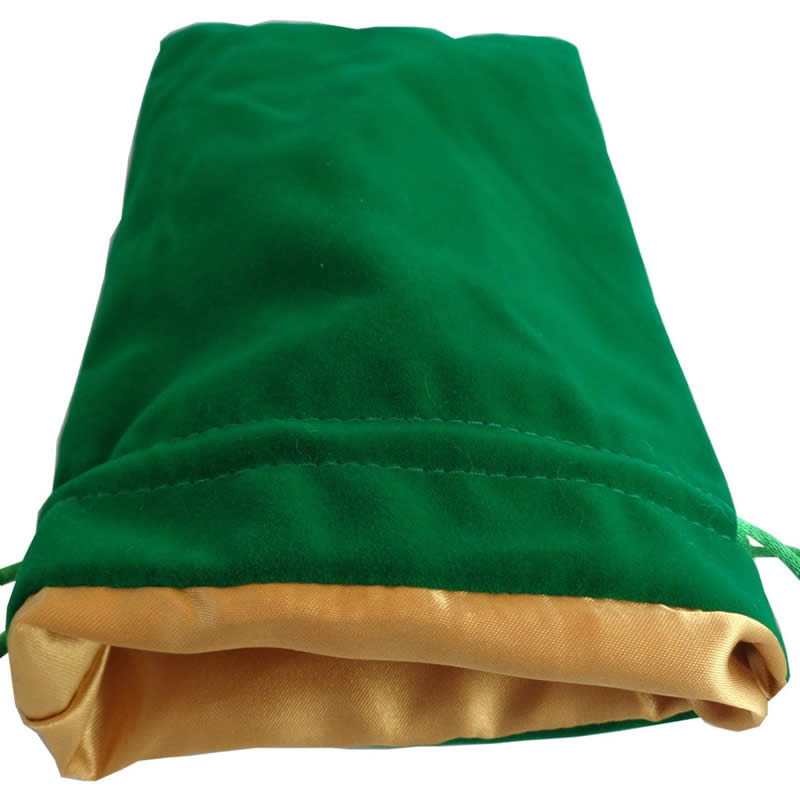 MET8005 Green Velvet Dice Bag with Gold Satin Lining 6x8in Main Image