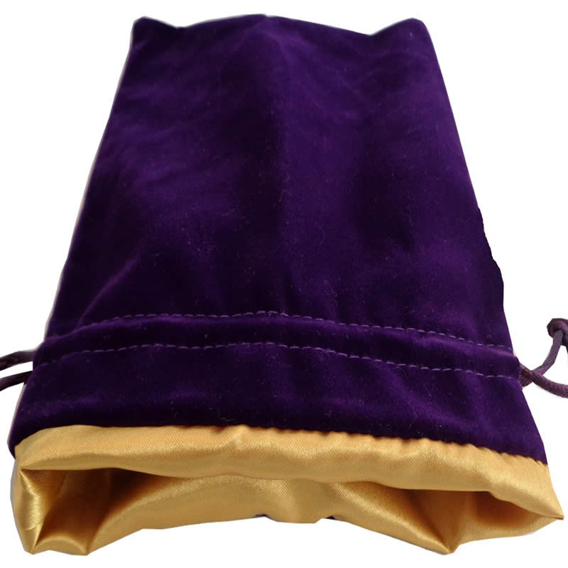 MET9007 Purple Velvet Dice Bag with Gold Satin Lining 4in x 6in Main Image
