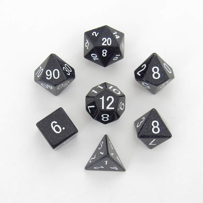 METBS001 Blue Sandstone Dice with Black Numbers 16mm 7-Dice Set Main Image