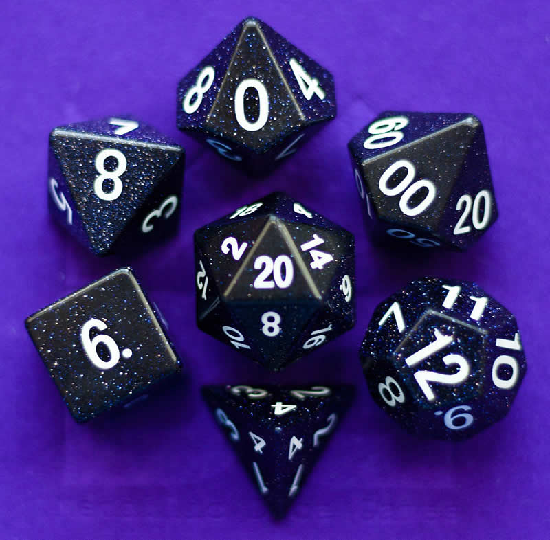 METBS001 Blue Sandstone Dice with Black Numbers 16mm 7-Dice Set 2nd Image