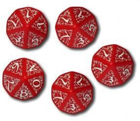 QWS510ELF03 Red Opaque Dice with White Elvish Markings D10 16mm Main Image