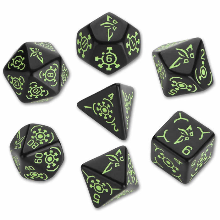 QWS66IEN21 Black Opaque Dice Green Ingress Enlightened Markings D6 Main Image