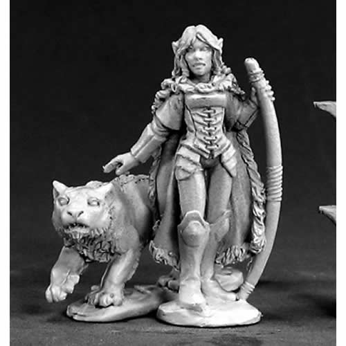 RPR03401 Aeris Elf Ranger and Panther Miniature 25mm Heroic Scale Main Image