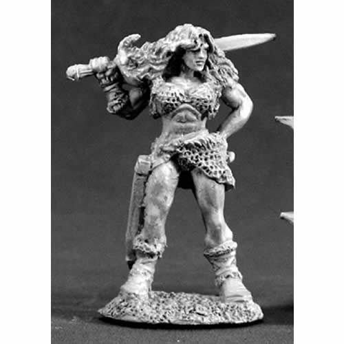 RPR03409 Nadia of the Blade Female Barbarian Miniature 25mm Scale Main Image