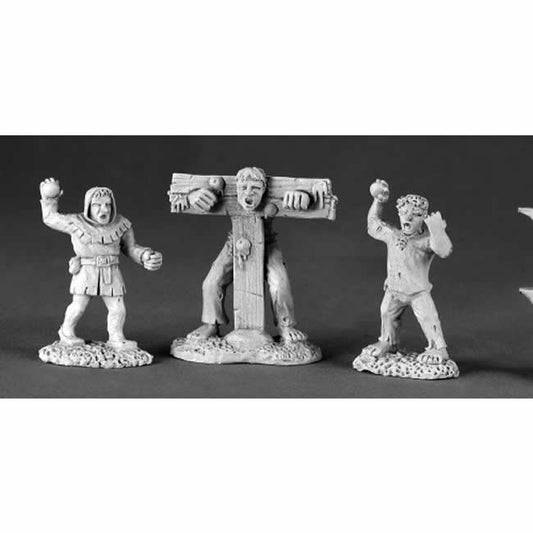 RPR03472 Townsfolk XII Pillory and Kids Miniature 25mm Heroic Scale Main Image