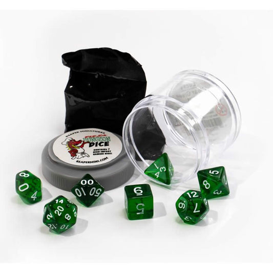 RPR19016 Clear Green Lucky Dice Set 16mm Dungeon Dice Random Miniature Included Main Image