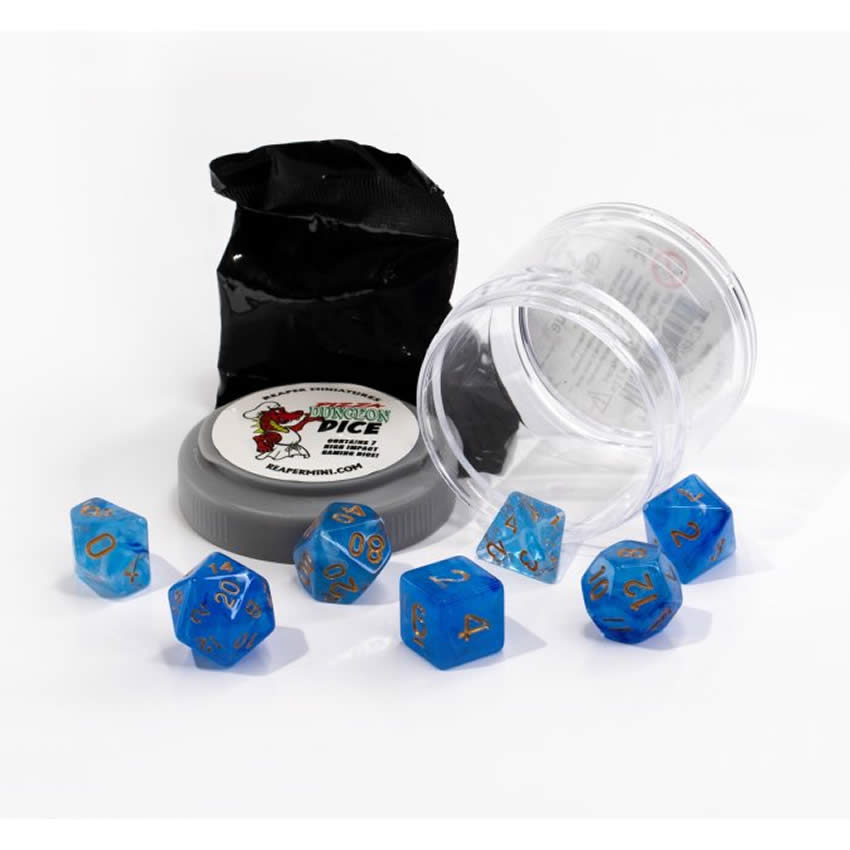 RPR19025 Gem Blue Lucky Dice Set 16mm Dungeon Dice Random Miniature Included Main Image