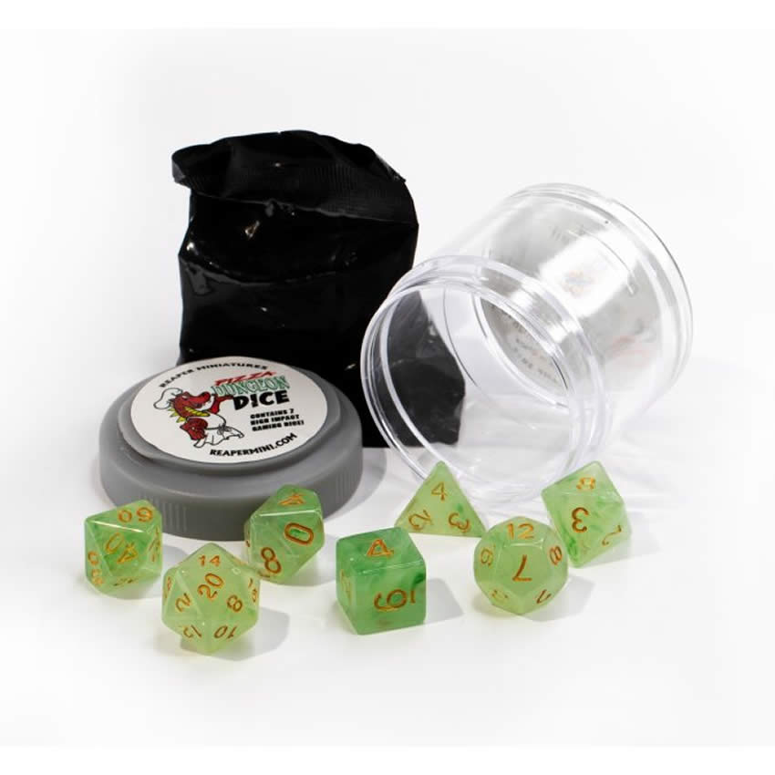 RPR19026 Gem Green Lucky Dice Set 16mm Dungeon Dice Random Miniature Included Main Image