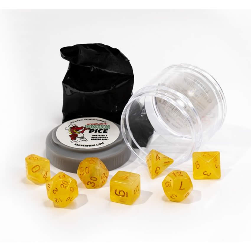 RPR19027 Gem Yellow Lucky Dice Set 16mm Dungeon Dice Random Miniature Included Main Image