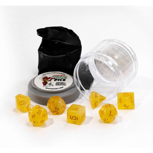 RPR19027 Gem Yellow Lucky Dice Set 16mm Dungeon Dice Random Miniature Included Main Image