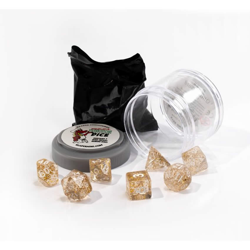 RPR19039 Glitter Gold Boss Dice Set 16mm Dungeon Dice Random Miniature Included Main Image