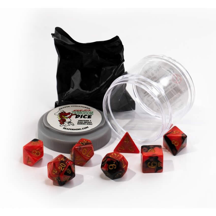 RPR19053 Red and Black Dual Color Dice Set 16mm Dungeon Dice Random Miniature Included Main Image