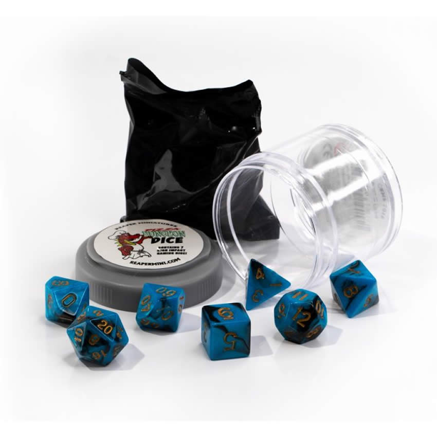 RPR19055 Blue and Black Dual Color Dice Set 16mm Dungeon Dice Random Miniature Included Main Image