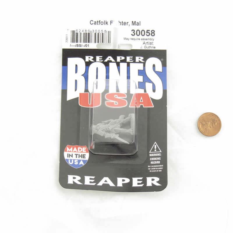 RPR30058 Catfolk Fighter Mal Miniature Figure 25mm Heroic Scale Reaper Bones USA 2nd Image