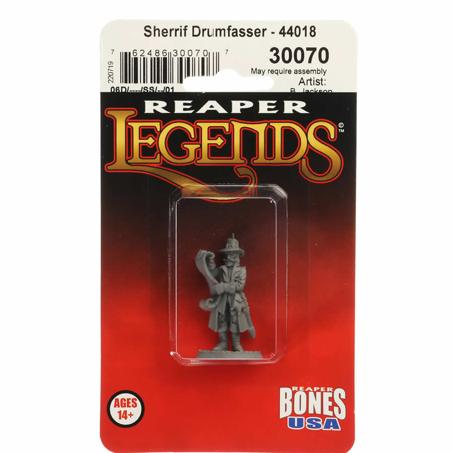 RPR30070 Sheriff Drumfasser Miniature Figure 25mm Heroic Scale Reaper Bones USA