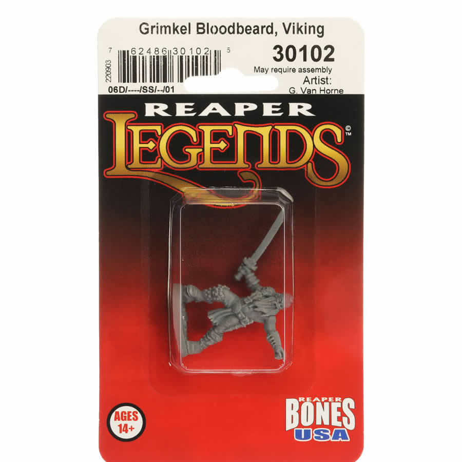 RPR30102 Grimkel Bloodbeard Miniature Figure 25mm Heroic Scale Reaper Bones USA