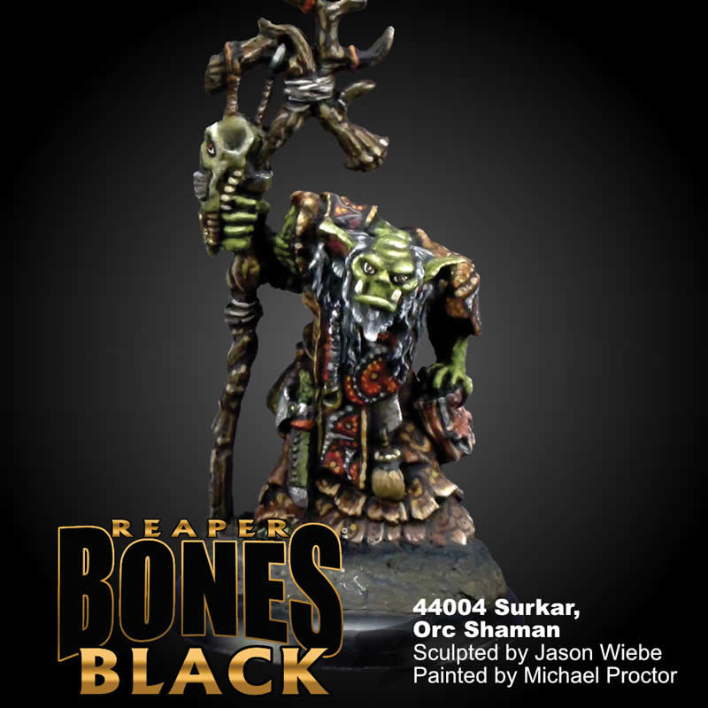 RPR44004 Surkar Orc Shaman Miniature 25mm Heroic Scale Reaper Bones Black 4th Image