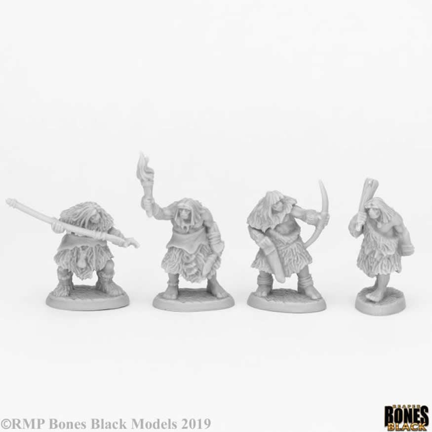 RPR44086 Black Bear Tribe Cavemen Miniature 25mm Heroic Scale Bones Black Main Image