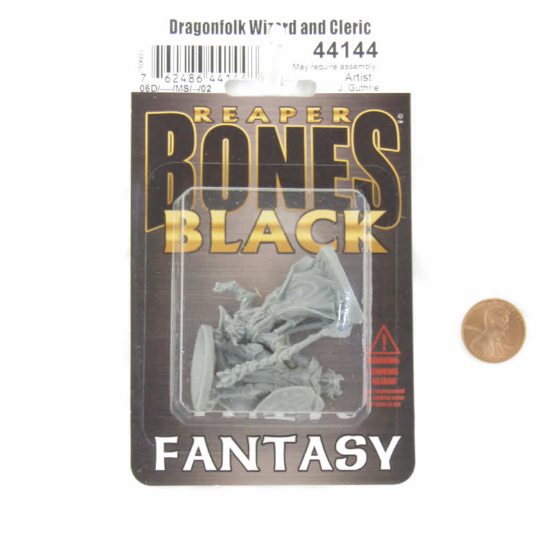 RPR44144 Dragonfolk Wizard and Cleric Miniature 25mm Heroic Scale Figure Bones Black 2nd Image