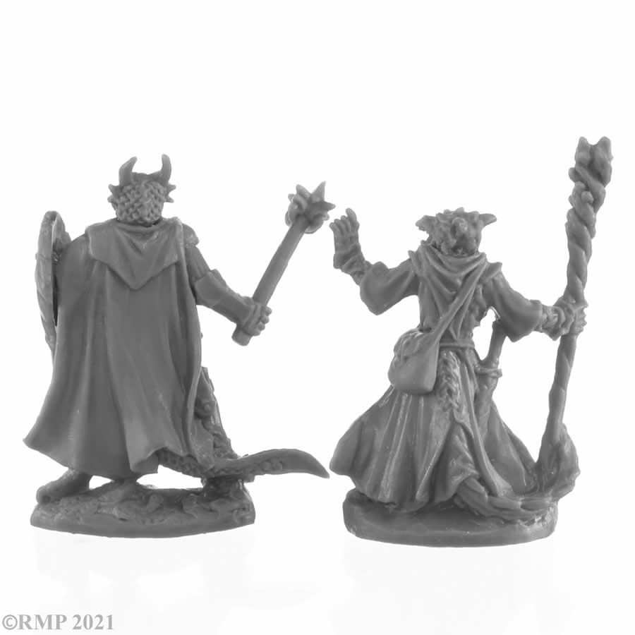RPR44144 Dragonfolk Wizard and Cleric Miniature 25mm Heroic Scale Figure Bones Black 3rd Image