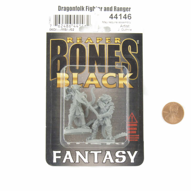 RPR44146 Dragonfolk Fighter and Ranger Miniature 25mm Heroic Scale Figure Bones Black 2nd Image