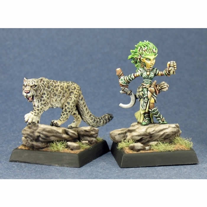 RPR60020 Lini Iconic Gnome Druid and Droogami Snow Leopard Miniature Main Image