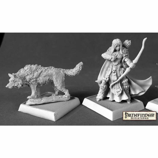 RPR60181 Adowyn Iconic Hunter and Wolf Miniatures 25mm Heroic Scale Main Image