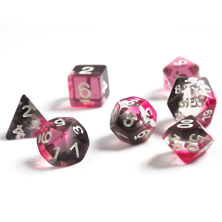 SDZ000201 Pink Clear Black Layered Resin Dice White Numbers 16mm (5/8 inch) 7 Dice Set 2nd Image