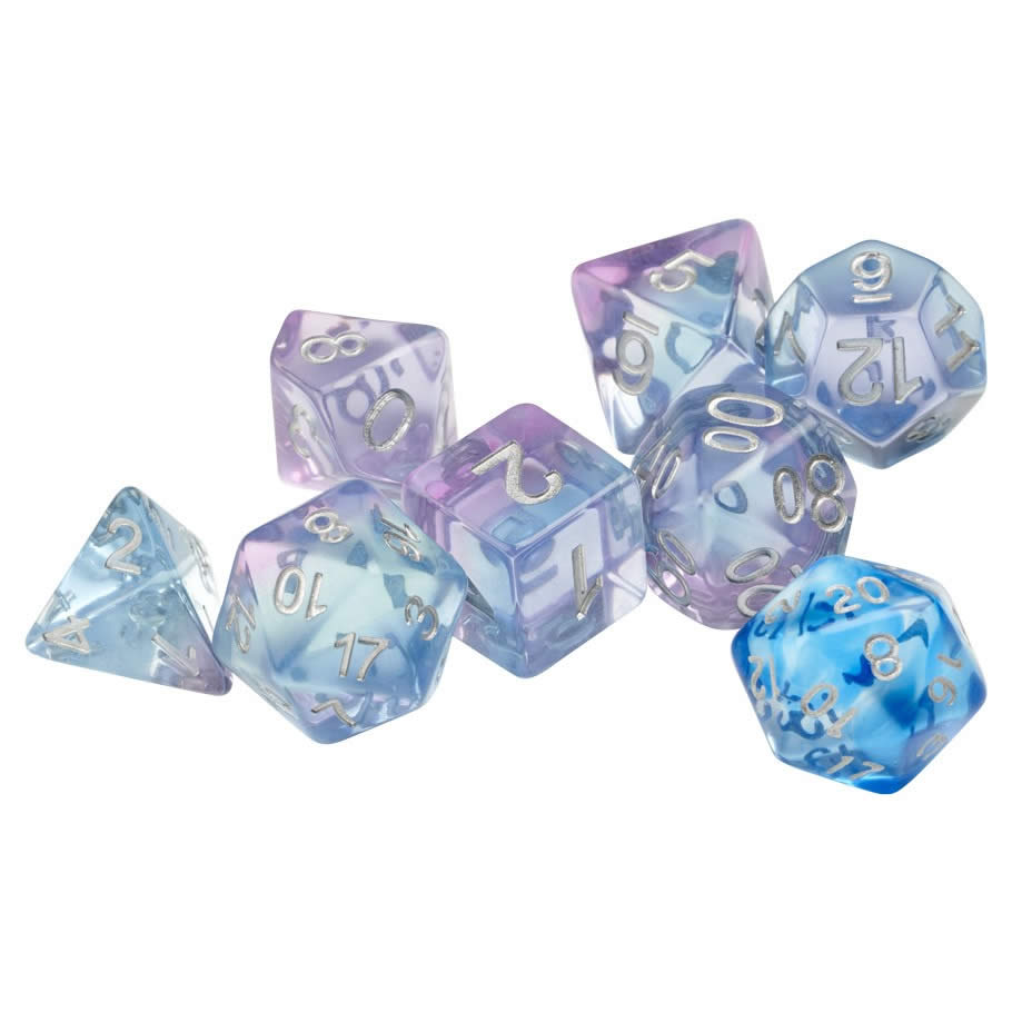 SDZ000404 Polyroller Resin Dice Silver Numbers 16mm (5/8 inch) 7 Dice Set 2nd Image