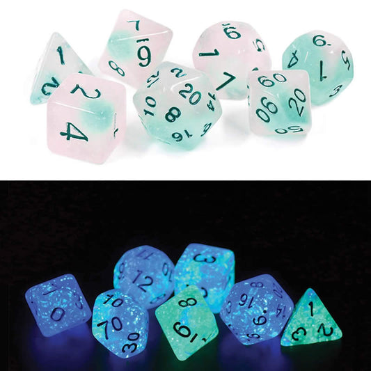 SDZ000602 Frosted Glowworm Resin Dice with Green Numbers 16mm (5/8 inch) Main Image