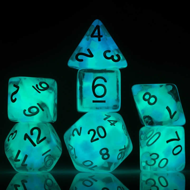 SDZ000604 Cotton Candy Glowworm Resin Dice with White Numbers 16mm (5/8 inch) 7 Dice Set 2nd Image