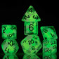 SDZ000606 Melon Ball Glowworm Resin Dice with White Numbers 16mm (5/8 inch) 7 Dice Set 2nd Image