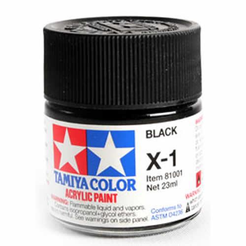 TAM81001 X1 Black Gloss Acrylic 23ml (3/4oz) Bottle Hobby Paint Tamiya Main Image