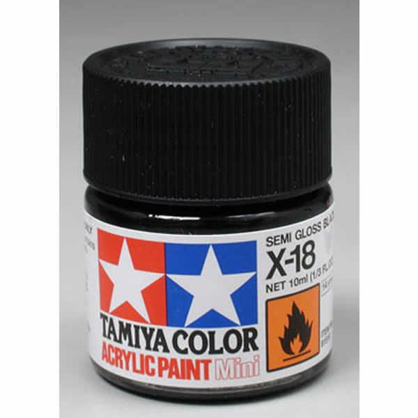 TAM81018 X18 Black Semi Gloss Acrylic 23ml (3/4oz) Bottle Hobby Paint Main Image