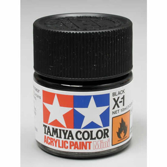 TAM81501 Mini X-1 Black Gloss Acrylic 10ml (1/3oz) Bottle Hobby Paint Tamiya Main Image