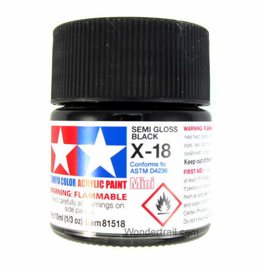 TAM81518PT Mini X-18 Semi Gloss Black Acrylic 10ml (1/3oz) Bottle Hobby Paint Tamiya Main Image